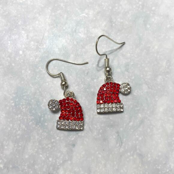 NWOT Christmas Santa Hat Rhinestone Beaded Earrings - Picture 1 of 4